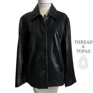 Vintage 90s Black Leather Button Front Jacket Size Large